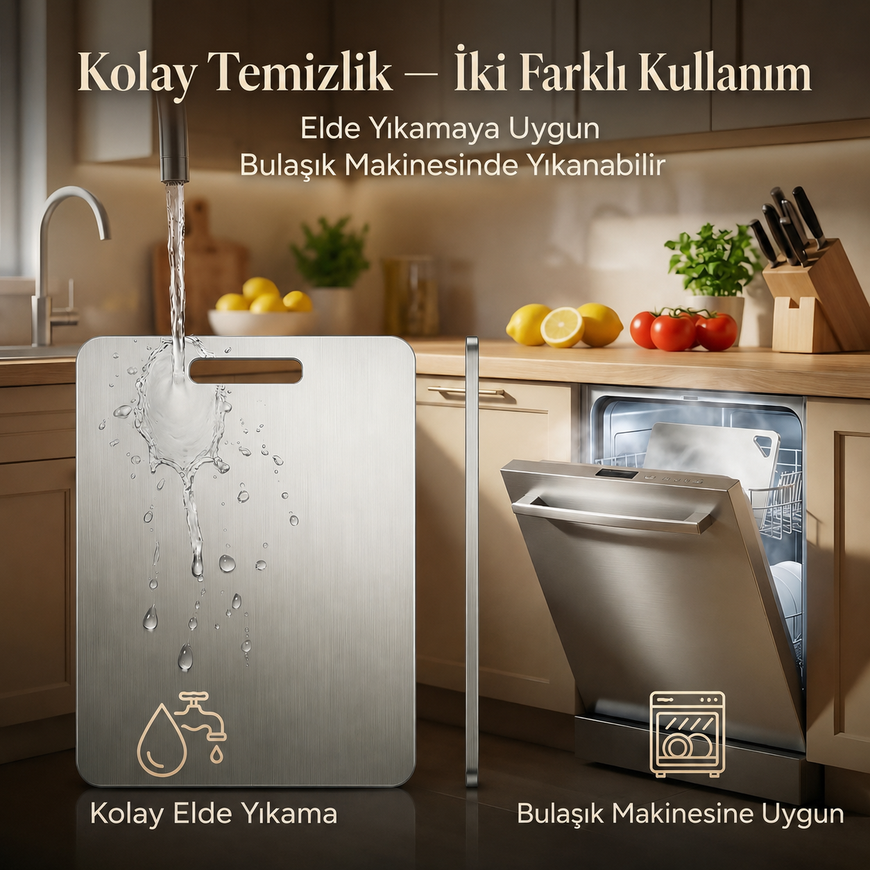 Mutfakly Saplı Paslanmaz Çelik Kesme Tahtası
