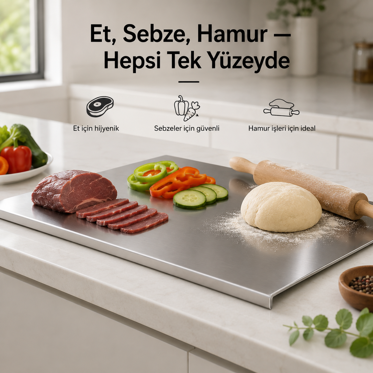Mutfakly Paslanmaz Çelik Kesme Tahtası