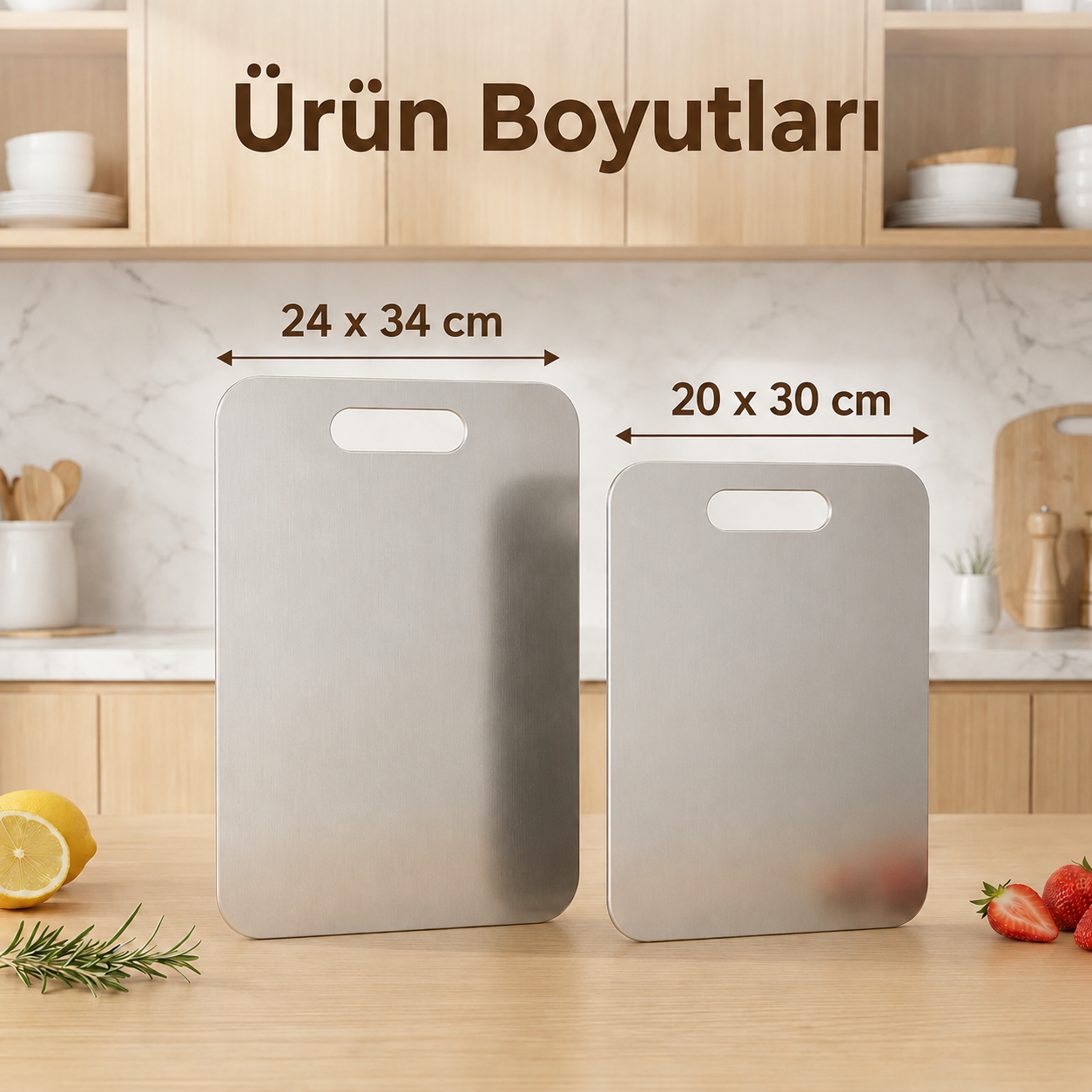 Mutfakly Saplı Paslanmaz Çelik Kesme Tahtası